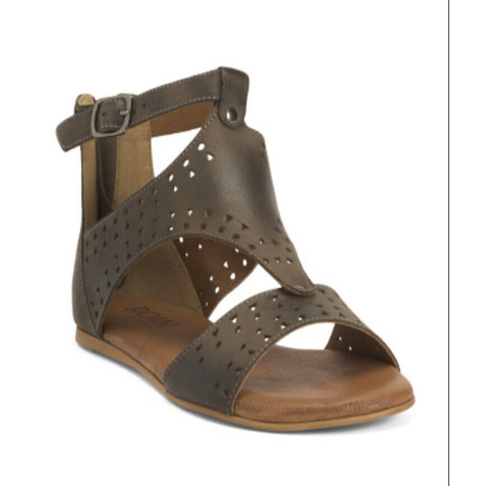 NIB ROAN By Bed Stu 8.5‎ silver Kit Cutout Leather Back Zip Gladiator Sandals